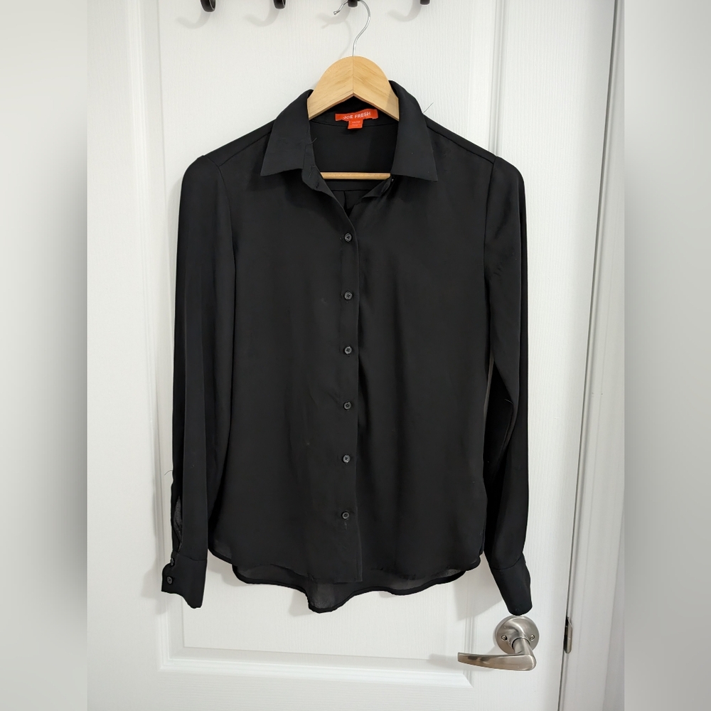 Joe Fresh Women's Black Button Up Collared Blouse - XSmall